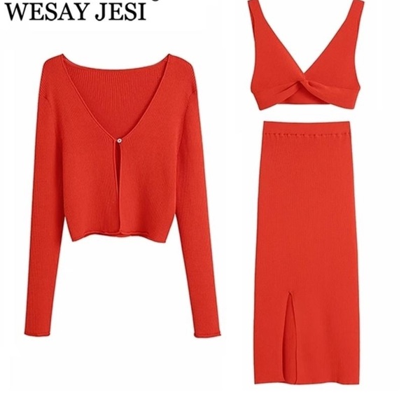 Zara 3 piece ribbed orange set bundle S - Picture 2 of 8